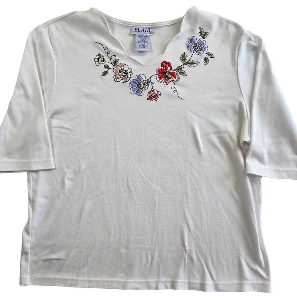 Vintage Blair Sz Large Floral Embroidered Top V-Neck‎ Casual Y2K Cottagecore